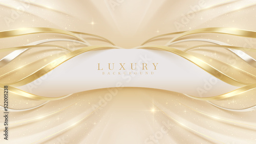 Luxury background with golden curve line elements and glitter light effect decoration.