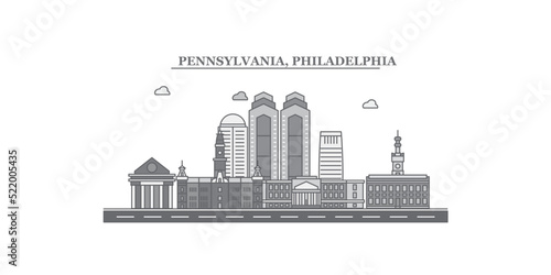 United States, Philadelphia city skyline isolated vector illustration, icons photo