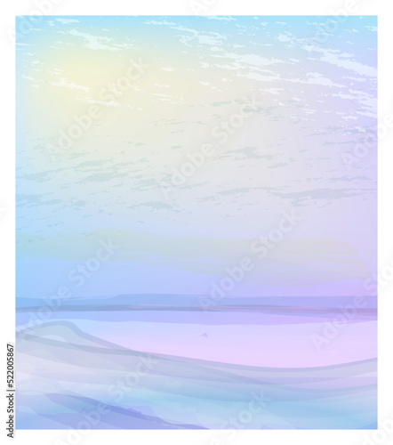 Frosen lake, winter landscape.Vector illustration, watercolor style, concept for card, poster, flyer, print. Melting ice- global warming. 