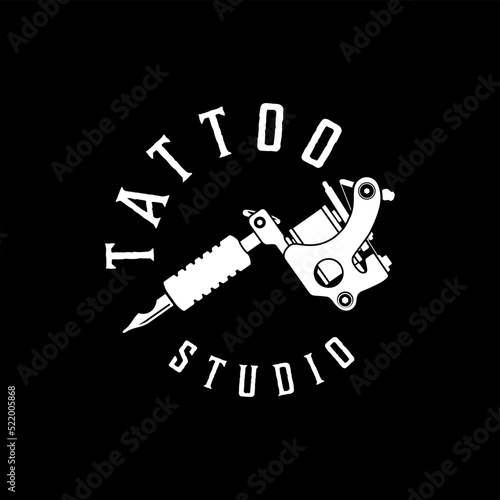 Simple Tattoo Studio Logo With Modern Tattoo Machine Illustration