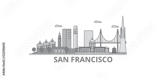 United States, San Francisco City city skyline isolated vector illustration, icons