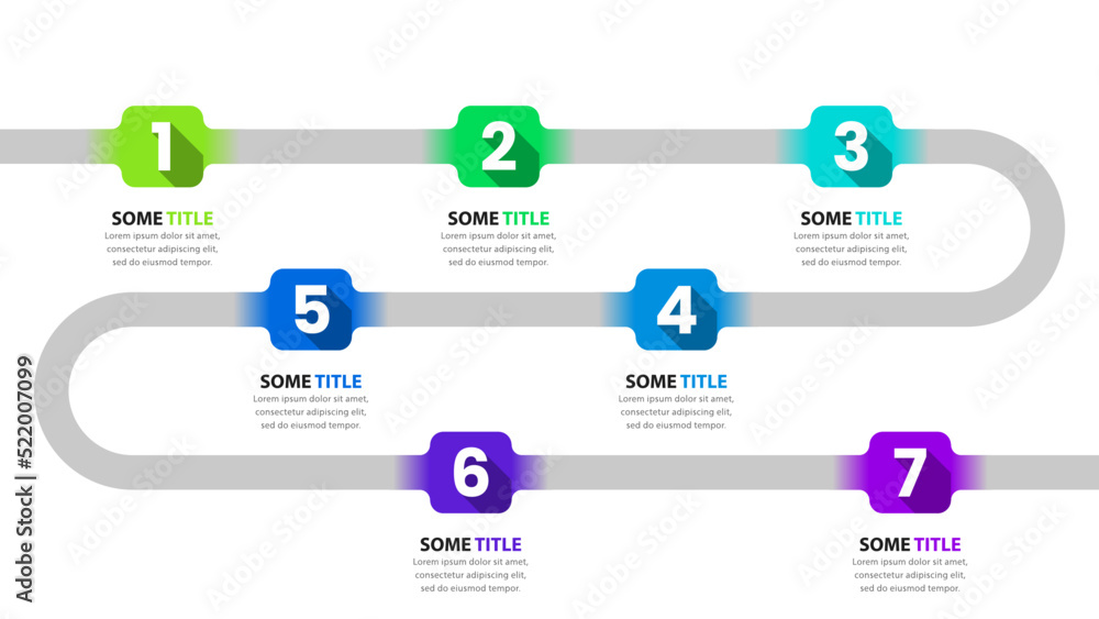 Infographic template. Timeline with 7 steps and numbers