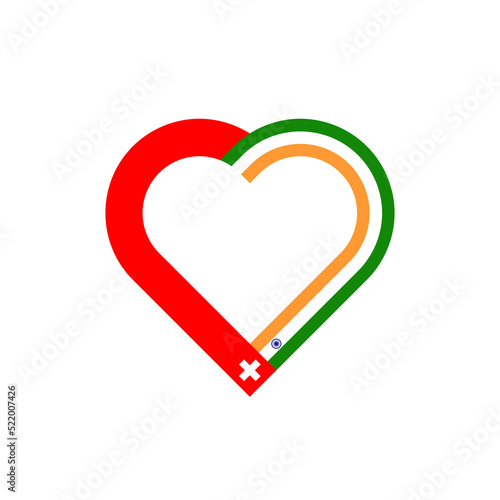 unity concept. heart ribbon icon of switzerland and india flags. vector illustration isolated on white background