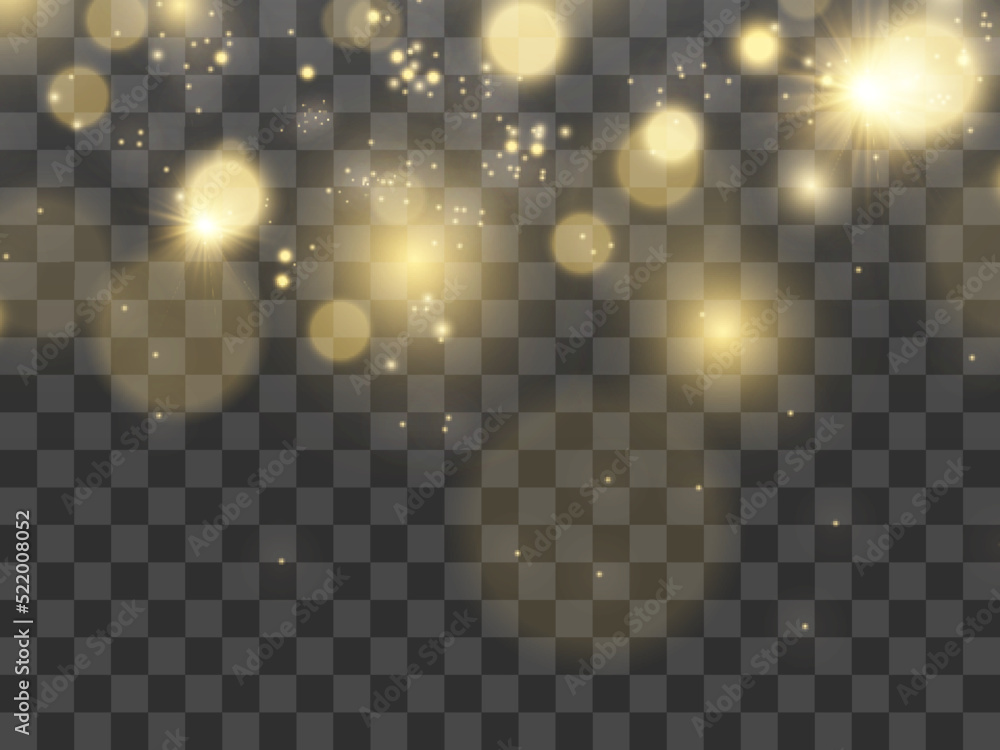 Bright beautiful sparks on a transparent background.