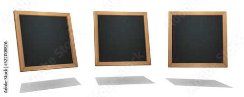 A set of square chalkboards from different angles. Realistic wooden frame, traces of chalk on the board. Back to school template. Realistic street sign. Eps10 vector