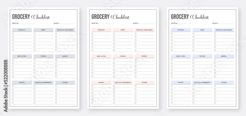 Grocery List Planner Template. Minimalist grocery list planner pages design. Printable Grocery Checklist Planner Template.