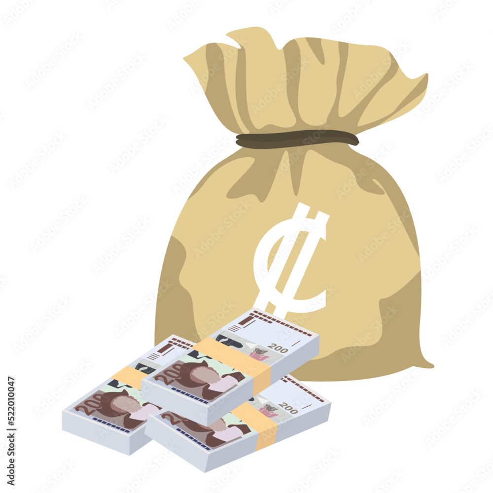 El Salvador Colon Vector Illustration. Salvadoran money set bundle banknotes. Money bag 200 SVC. Flat style. Isolated on white background. Simple minimal design. El Salvador Colon Vector Illustration. Salvadoran money set bundle banknotes. Money bag 200 SVC. Flat style. Isolated on white background. Simple minimal design.