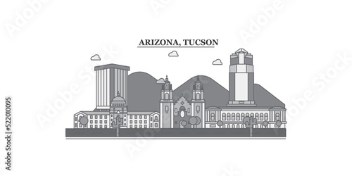 United States, Tucson city skyline isolated vector illustration, icons