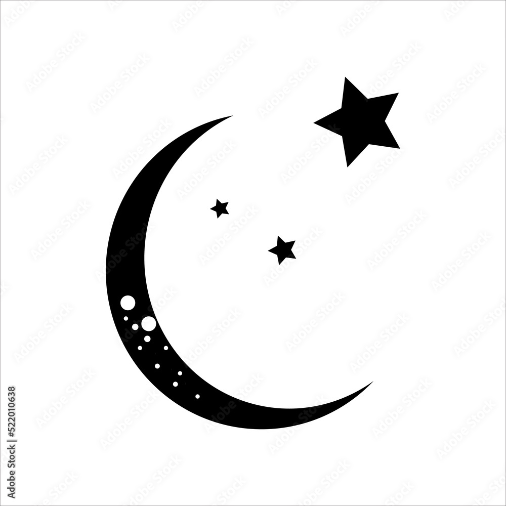 Moon and stars icon, vector moon illustration