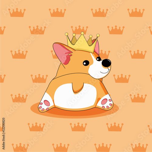 Corgi puppy. Corgi with gold crown. Cute little corgi