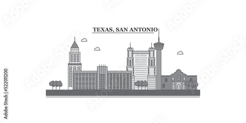 United States, San Antonio city skyline isolated vector illustration, icons