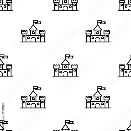 castle icon pattern. Seamless castle pattern on white background.