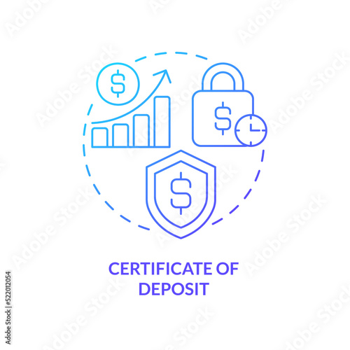 Certificate of deposit blue gradient concept icon. Financial assets safety. Saving accounts type abstract idea thin line illustration. Isolated outline drawing. Myriad Pro-Bold font used