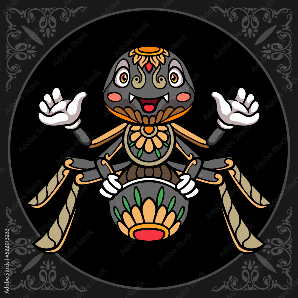 Colorful spider zentangle arts isolated on black background Colorful spider zentangle arts isolated on black background