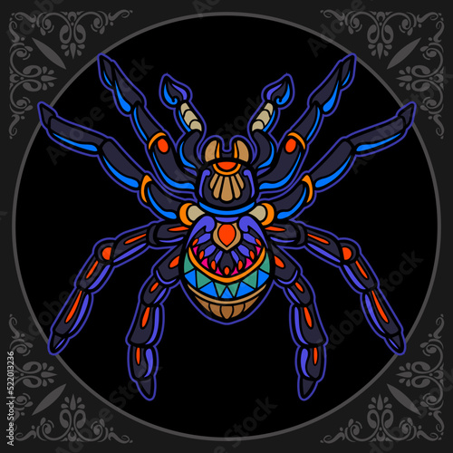 Colorful spider zentangle arts isolated on black background