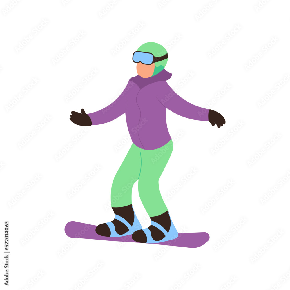 Snowboarder in training to learn to ride isolated on white
