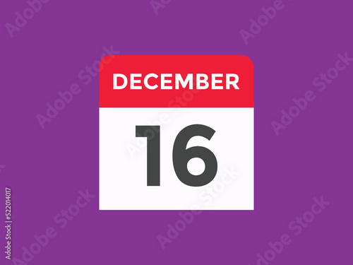 december 16 calendar reminder. 16th december daily calendar icon template. Calendar 16th december icon Design template. Vector illustration 