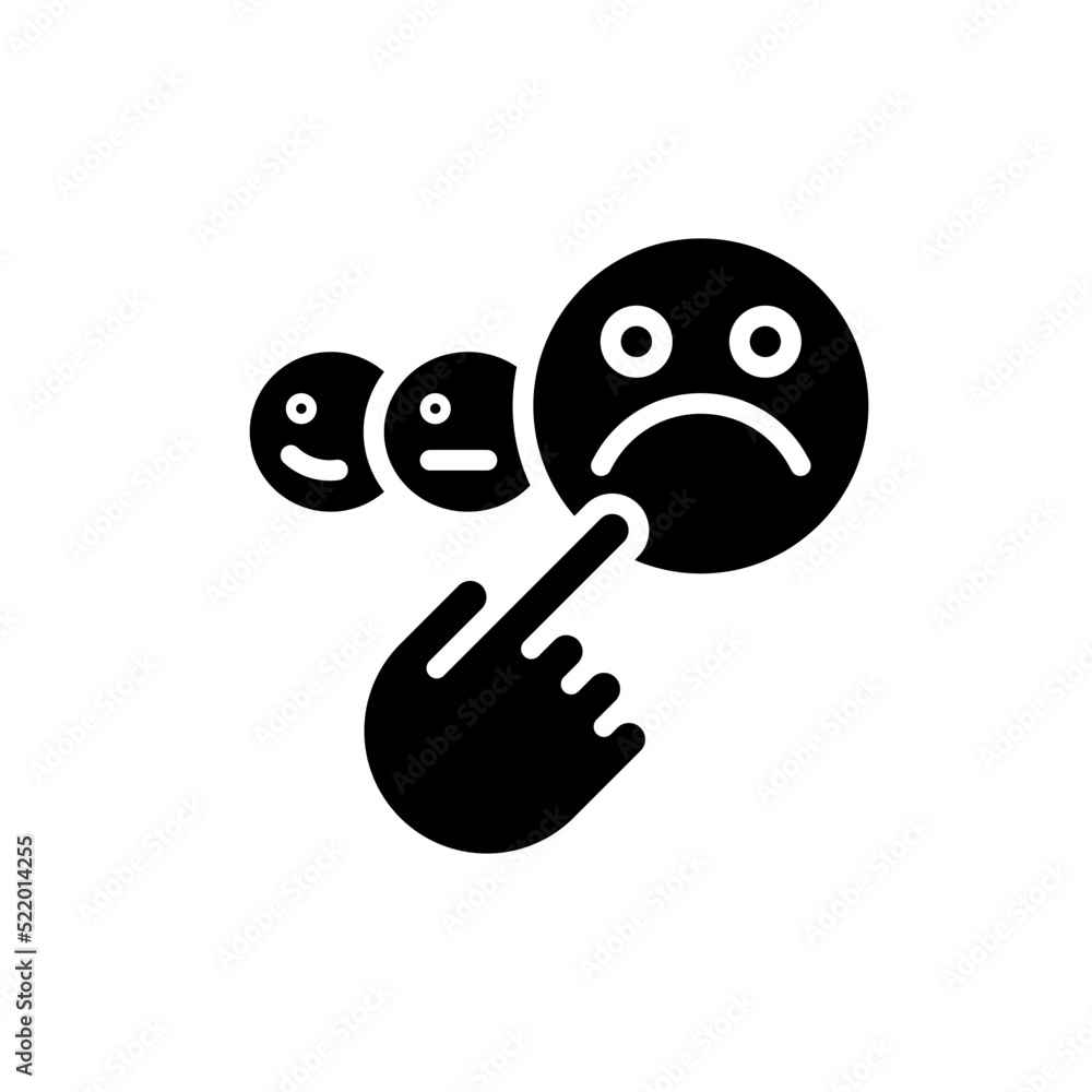 Negative feedback black glyph icon. Customer dissatisfaction. Bad review. Ruin company reputation. Angry consumer. Silhouette symbol on white space. Solid pictogram. Vector isolated illustration Negative feedback black glyph icon. Customer dissatisfaction. Bad review. Ruin company reputation. Angry consumer. Silhouette symbol on white space. Solid pictogram. Vector isolated illustration