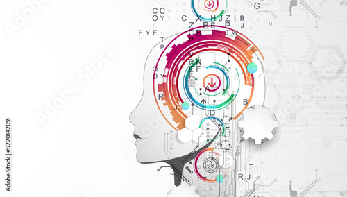 Artificial Intelligence. Technical background with a silhouette of a man. Big data concept. Machine cyber mind.