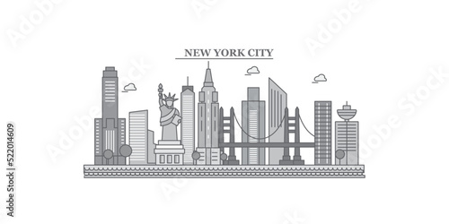 Obraz na płótnie United States, New York City city skyline isolated vector illustration, icons w salonie