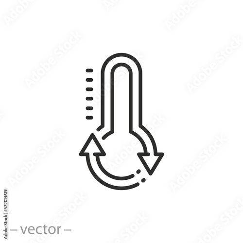 climate control icon, cooling or heating temperature, hot or cold change air, thin line symbol on white background - editable stroke vector illustration