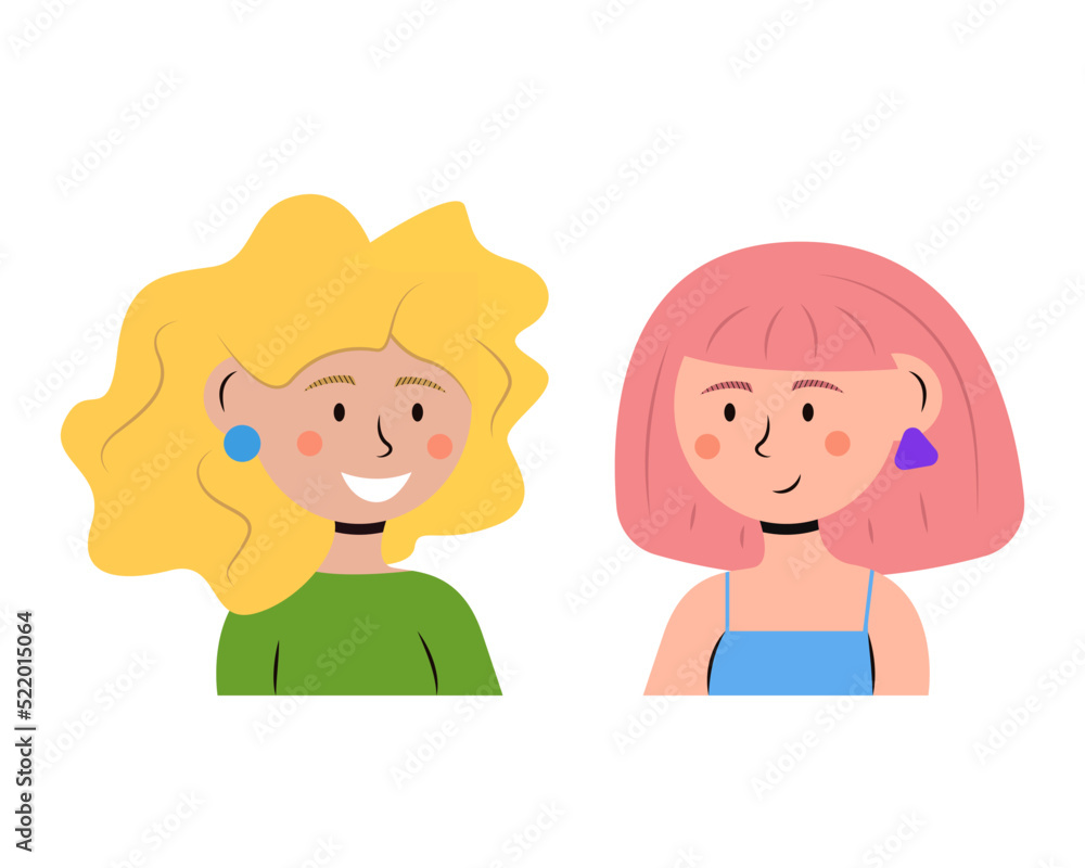 Two women talking to each other. Happy female friends have a conversation. Flat vector illustration isolated on white background. Two women talking to each other. Happy female friends have a conversation. Flat vector illustration isolated on white background.