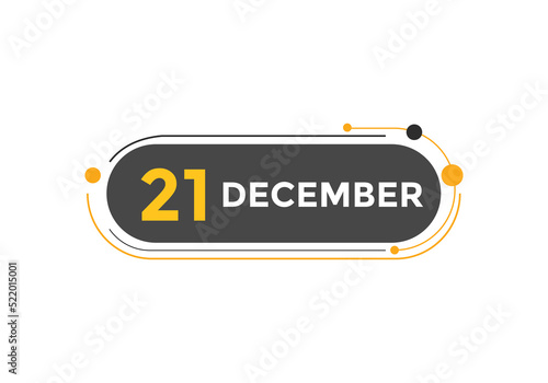 december 21 calendar reminder. 21th december daily calendar icon template. Calendar 21th december icon Design template. Vector illustration

