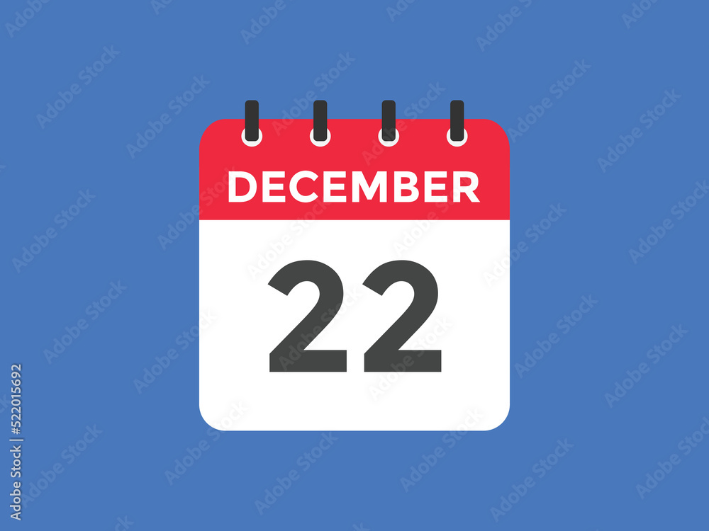 Fototapeta premium december 22 calendar reminder. 22th december daily calendar icon template. Calendar 22th december icon Design template. Vector illustration 