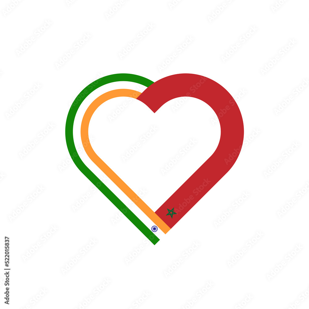unity concept. heart ribbon icon of india and morocco flags. vector illustration isolated on white background