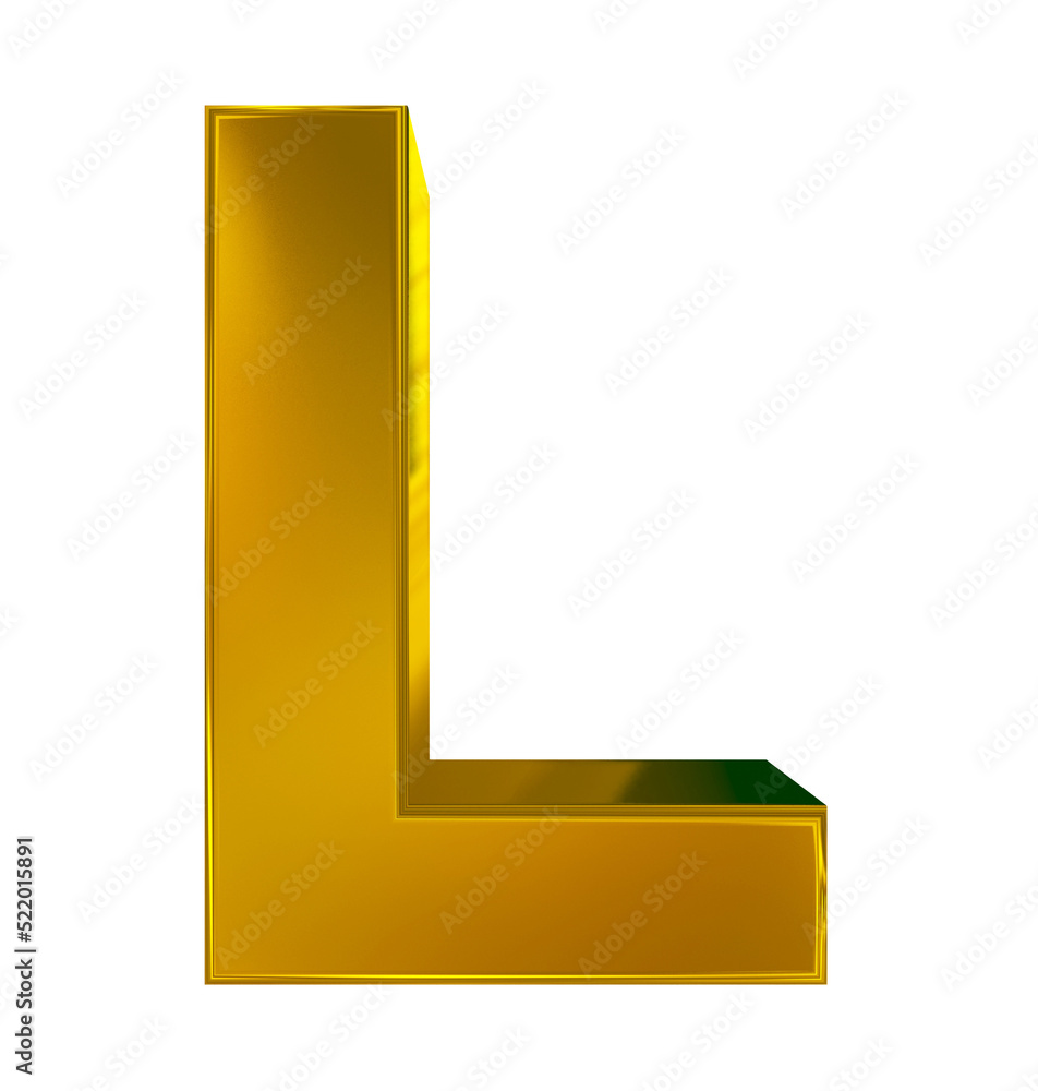 letter L 3d golden isolated on white - 3d rendering Stock Illustration ...