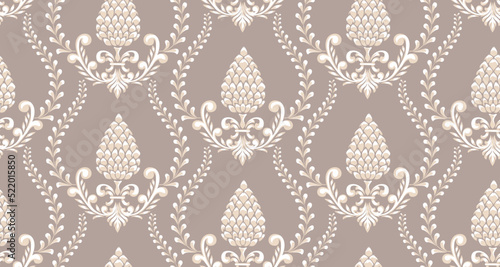 Damask seamless pattern element. Vector floral damask ornament vintage illustration.