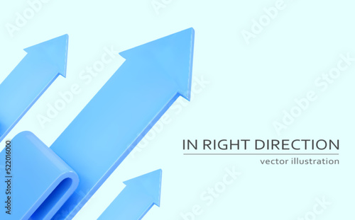 Template blue arrows pointing up. 3d render. Concept business success,leadership,growth, opportunity. Vector cartoon illustration