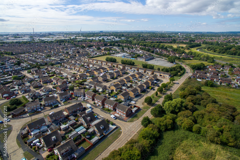aerial view of St Andrews Primary School, urban housing estate and community. Sutton Park , to the north east of Kingston upon Hull, Yorkshire