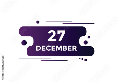 december 27 calendar reminder. 27th december daily calendar icon template. Calendar 27th december icon Design template. Vector illustration

