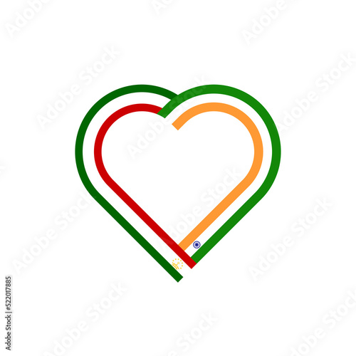 unity concept. heart ribbon icon of tajikistan and india flags. vector illustration isolated on white background