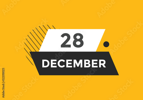 december 28 calendar reminder. 28th december daily calendar icon template. Calendar 28th december icon Design template. Vector illustration
