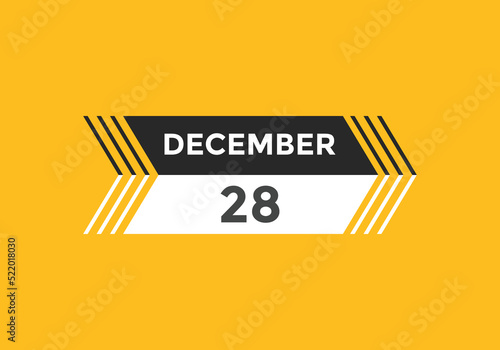 december 28 calendar reminder. 28th december daily calendar icon template. Calendar 28th december icon Design template. Vector illustration
