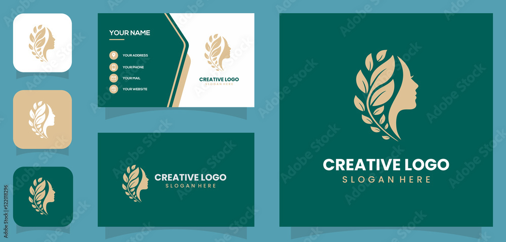 Naklejka premium vector illustration of head women and leaf logo design suitable for beauty skin care