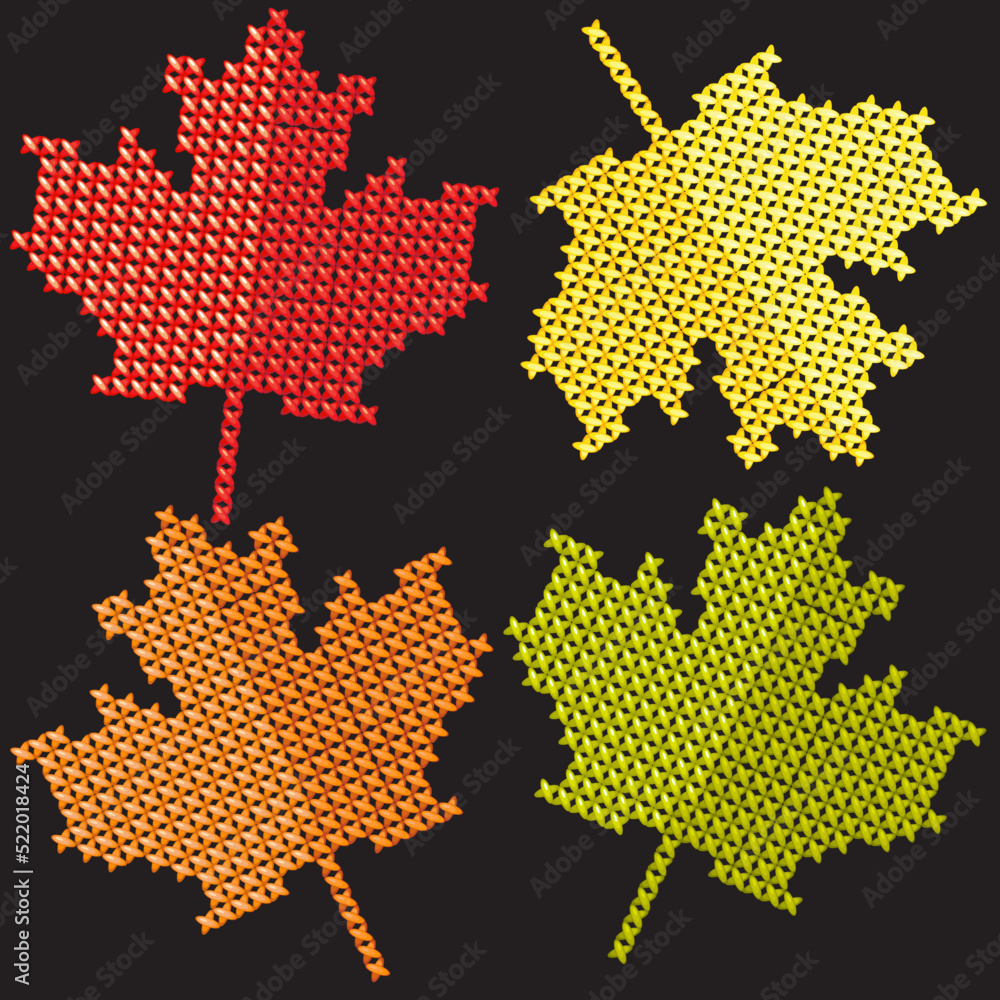 Symbol of Canada Maple Leaf. Pixel cross-stitch embroidery art. Pixel art game  style Flag. Happy Thanksgiving. Creative pixel art  of Maple Leaf
and Flag of the Canada . Happy thanksgiving day vector