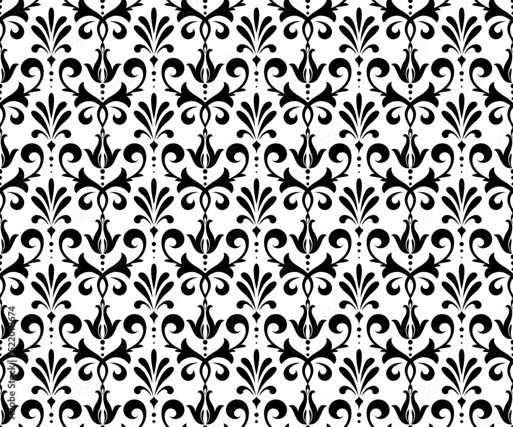 Flower geometric pattern. Seamless vector background. White and black ornament.