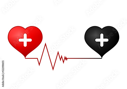 Line heartbeat cardiograph with red and black heart white medical cross concept heart disease icon vector design.