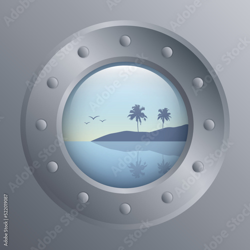 porthole with tropical seascape view marine summer holiday design