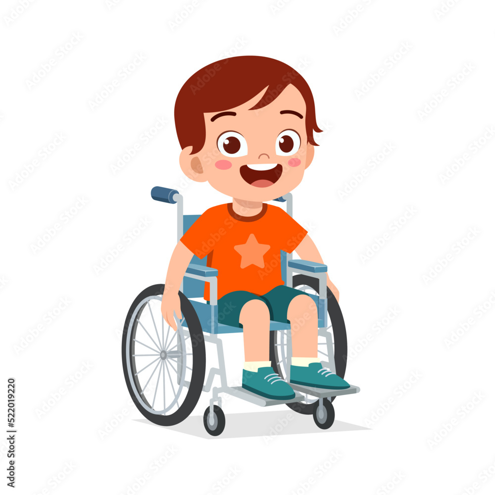 little kid sit on wheelchair and feel happy little kid sit on wheelchair and feel happy