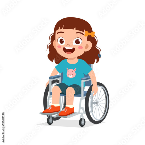 little kid sit on wheelchair and feel happy