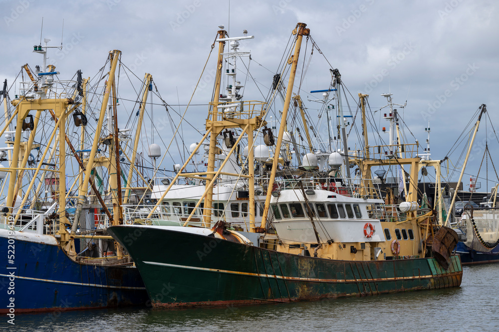 Fishing boats at anchor in a Dutch harbour. Fishing boats at anchor in a Dutch harbour.