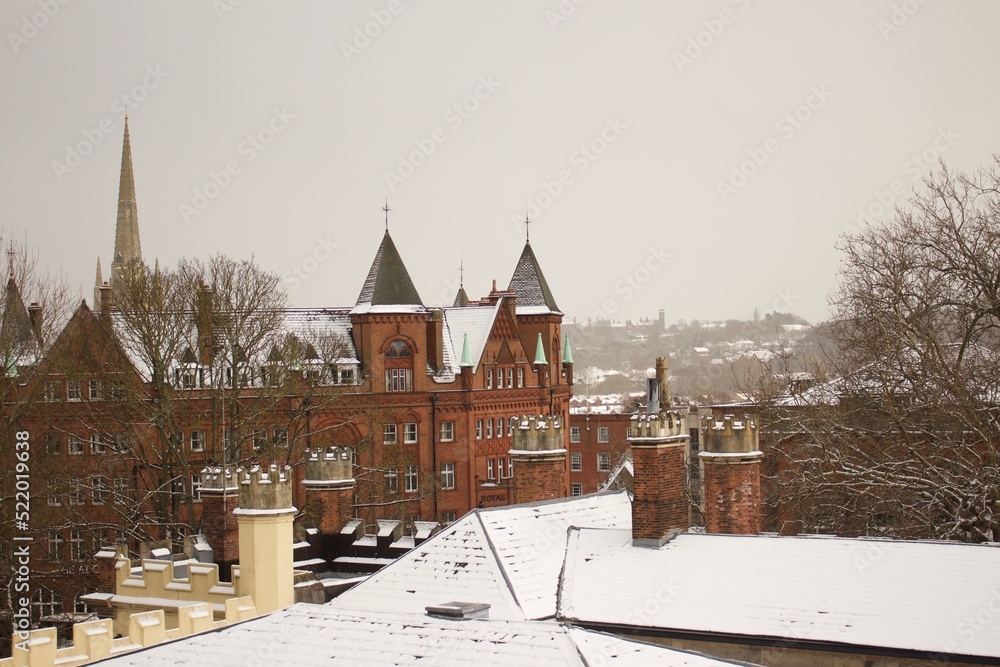 Norwich skyline covered with snow