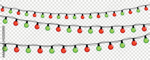 red and green fairy lights for christmas birthday and party isolated