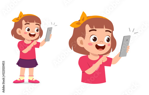 little kid use smartphone for communication and feel happy
