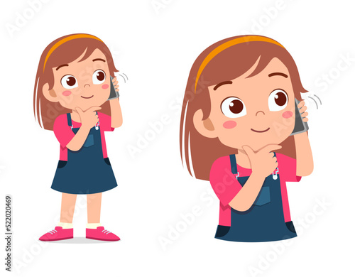 little kid use smartphone for communication and feel happy