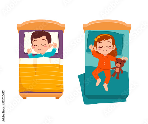 little kid sleep on bed room and feel comfortable
